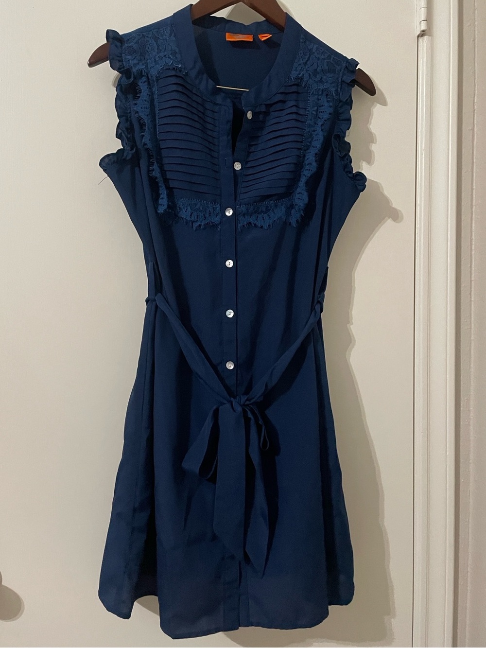 Urban Behavior Rebel Navy Blue Lace Pleated Button Down Shirt Dress M